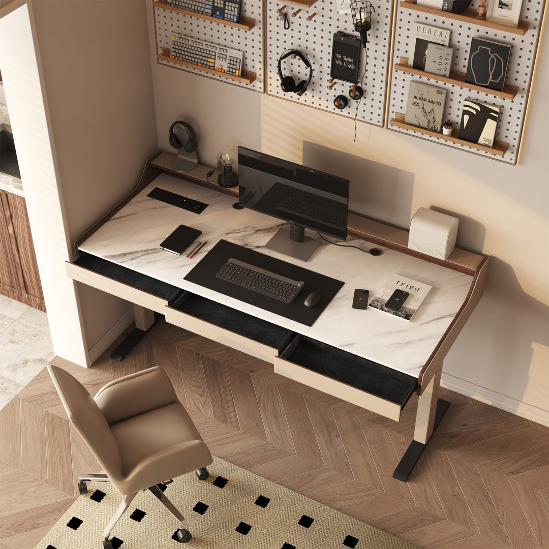 Vane Standing Desk With Drawers-beautiful