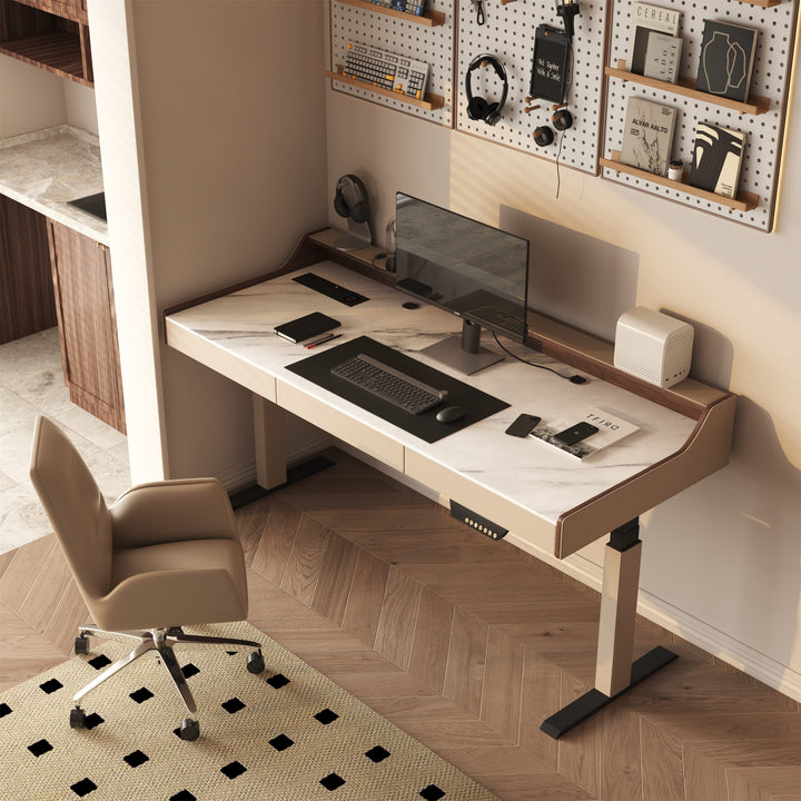 Vane Standing Desk With Drawers in the office